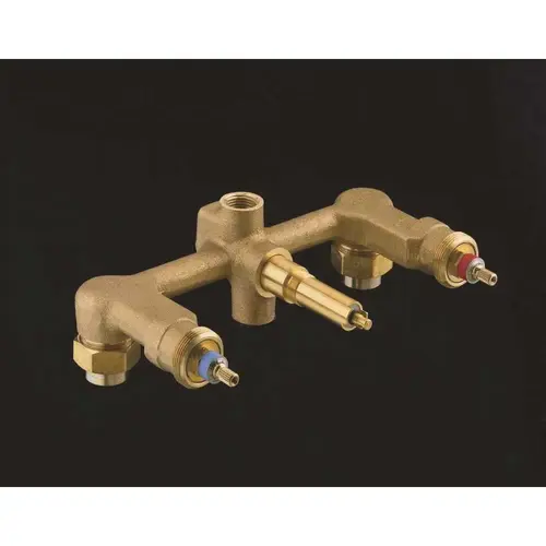 Widespread 1/2 in. Ceramic In-Wall 3-Handle Valve System with Integral Diverter and 8 in. Centers Brass Widespread 1/2 in. Ceramic In-Wall 3-Handle Valve System with Integral Diverter and 8 in. Centers Brass