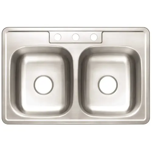Drop-In Stainless Steel 33 in. 3-Hole Double Bowl Kitchen Sink with Brush
