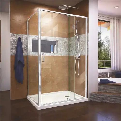 Flex 34.5 D x 44-48 in. W x 72 in. H Framed Pivot Shower Enclosure in Chrome Flex 34.5 D x 44-48 in. W x 72 in. H Framed Pivot Shower Enclosure in Chrome