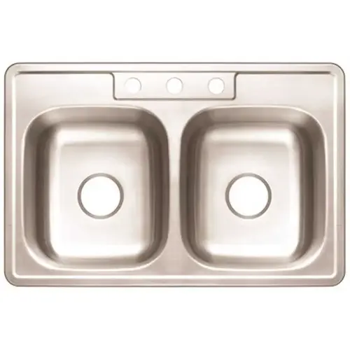Drop-In Stainless Steel Kitchen Sink 33 in. 3-Hole Double Bowl Kitchen Sink with Brush Finish