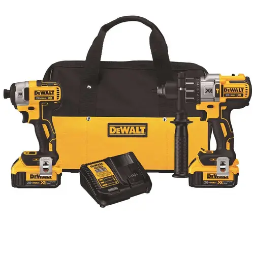 20-Volt MAX XR Lithium-Ion Cordless Brushless Hammer Drill/Impact Combo Kit (2-Tool) with 2 Batteries 4 Ah and Charger Yellow 20-Volt MAX XR Lithium-Ion Cordless Brushless Hammer Drill/Impact Combo Kit (2-Tool) with 2 Batteries 4 Ah and Charger Yellow