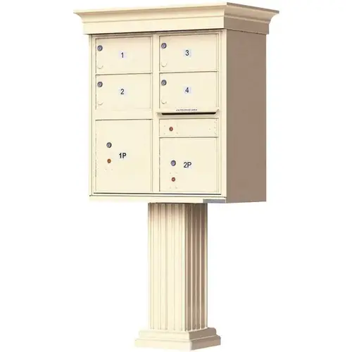 1570 Series 4-Large Mailboxes, 1-Outgoing, 2-Parcel Lockers, Vital Cluster Box Unit with Vogue Classic Accessories Sandstone Pebble 1570 Series 4-Large Mailboxes, 1-Outgoing, 2-Parcel Lockers, Vital Cluster Box Unit with Vogue Classic Accessories Sandstone Pebble