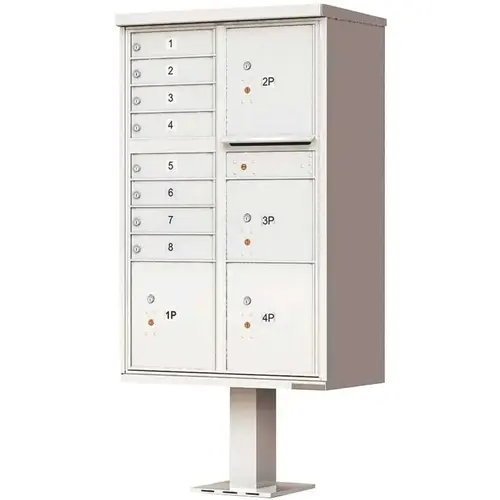 1570 Series 8-Mailboxes, 1-Outgoing Compartment, 4-Parcel Lockers, Vital Cluster Box Unit Postal Gray