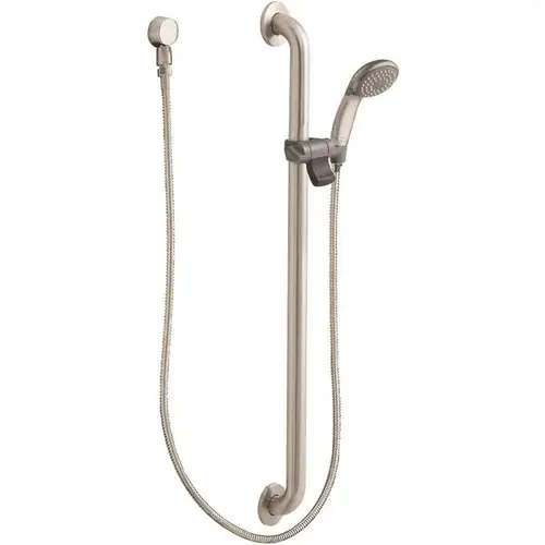 Commercial Slide Bar with 1-Spray Handheld Shower and Metal Hose, 1-1/2 x 36 in. 1.5 GPM in Brushed Nickel Classic Brushed Nickel Commercial Slide Bar with 1-Spray Handheld Shower and Metal Hose, 1-1/2 x 36 in. 1.5 GPM in Brushed Nickel Classic Brushed Nickel