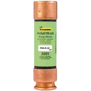 Cooper Bussmann FRN-R-50 FRN Series Brass 50 Amp 250-Volt Fusetron Time Delay Fuse Pack of 10 Copper
