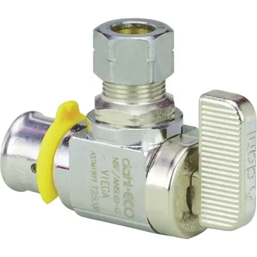 PureFlow 1/2 in. x 1/4 in. Zero Lead Press Stop Valve Angled Chrome PureFlow 1/2 in. x 1/4 in. Zero Lead Press Stop Valve Angled Chrome