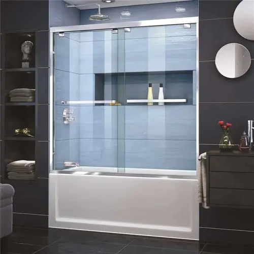 Encore 56 to 60 in. x 58 in. Semi-Frameless Sliding Bypass Tub Door in Chrome Encore 56 to 60 in. x 58 in. Semi-Frameless Sliding Bypass Tub Door in Chrome