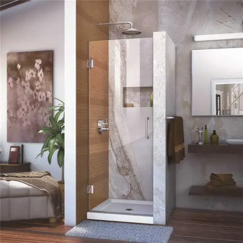 Unidoor 30 in. x 72 in. Frameless Hinged Shower Door in Chrome Unidoor 30 in. x 72 in. Frameless Hinged Shower Door in Chrome