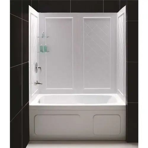 QWALL-Tub 28-32 in. D x 56 to 60 in. W x 60 in. H Easy Up Adhesive Tub Surround in White QWALL-Tub 28-32 in. D x 56 to 60 in. W x 60 in. H Easy Up Adhesive Tub Surround in White