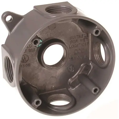 Gray Round Weatherproof Box with Five 3/4 in. Outlets Gray Round Weatherproof Box with Five 3/4 in. Outlets