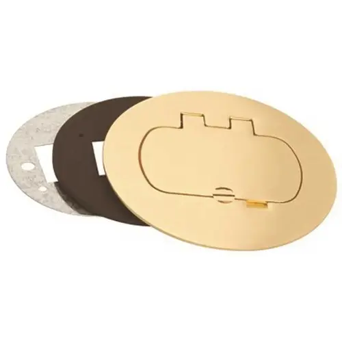 Single Door Round Duplex and GFCI Floor Box Cover Brass Single Door Round Duplex and GFCI Floor Box Cover Brass
