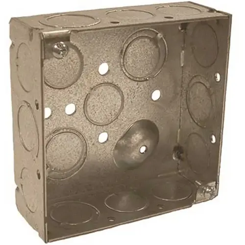 4 in. Square Box Welded 2-1/8 in. Deep with Ten 1/2 in KO's and Six TKO's Raised Ground Gray 4 in. Square Box Welded 2-1/8 in. Deep with Ten 1/2 in KO's and Six TKO's Raised Ground Gray