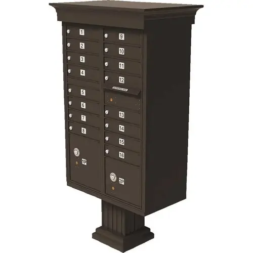 Vital 16-Mailboxes 2-Parcel Lockers 1-Outgoing Pedestal Mount Cluster Box Unit Dark Bronze Powder Coat Vital 16-Mailboxes 2-Parcel Lockers 1-Outgoing Pedestal Mount Cluster Box Unit Dark Bronze Powder Coat