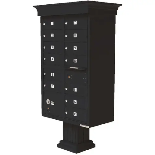 Vital 13-Mailboxes 1-Parcel Locker 1-Outgoing Pedestal Mount Cluster Box Unit Black Powder Coat Vital 13-Mailboxes 1-Parcel Locker 1-Outgoing Pedestal Mount Cluster Box Unit Black Powder Coat