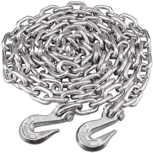 3/8-in x 20-ft Zinc-Plated Grade 43 High-Test Tow Chain with 3/8-in Grab Hooks - 5,400 lbs Safe Work Load - Storage Pail Metallic 3/8-in x 20-ft Zinc-Plated Grade 43 High-Test Tow Chain with 3/8-in Grab Hooks - 5,400 lbs Safe Work Load - Storage Pail Metallic