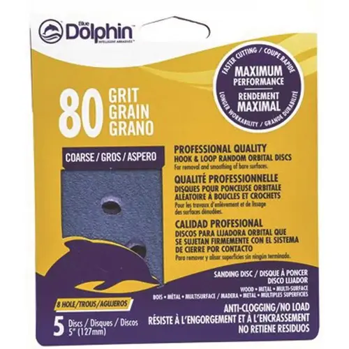 Linzer Anti-Clogging/No Load Series 5 in. 80-Grit 8-Hole Hook and Loop Discs Gray - pack of 5 Linzer Anti-Clogging/No Load Series 5 in. 80-Grit 8-Hole Hook and Loop Discs Gray - pack of 5