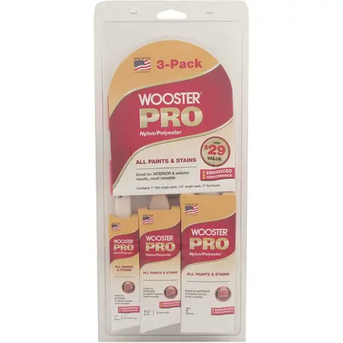1 in. Pro Thin Angle Sash, 1-1/2 in. Angle Sash, 2 in. Nylon/Polyester Flat Paint Brush Set 1 in. Pro Thin Angle Sash, 1-1/2 in. Angle Sash, 2 in. Nylon/Polyester Flat Paint Brush Set