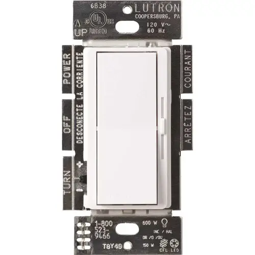 Single-Pole or 3-Way Diva C.L Dimmer Switch for Dimmable LED, Halogen and Incandescent Bulbs, White Single-Pole or 3-Way Diva C.L Dimmer Switch for Dimmable LED, Halogen and Incandescent Bulbs, White