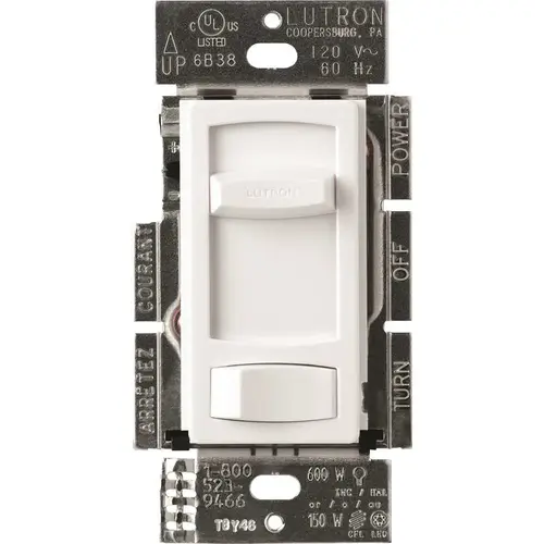 Single-Pole or 3-Way Skylark Contour C.L Dimmer Switch for Dimmable LED, Halogen and Incandescent Bulbs, White