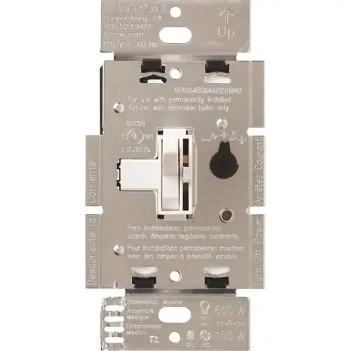 Single-Pole or 3-Way Toggler C.L Dimmer Switch for Dimmable LED, Halogen and Incandescent Bulbs, White Single-Pole or 3-Way Toggler C.L Dimmer Switch for Dimmable LED, Halogen and Incandescent Bulbs, White