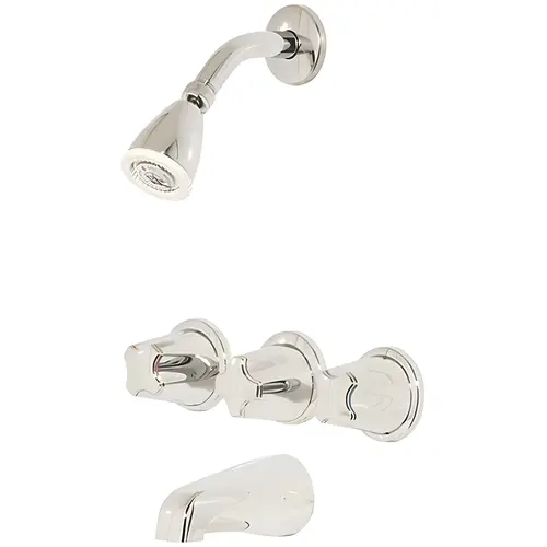 3-Handle 1-Spray Tub and Shower Faucet with Metal Knob Handles in Polished Chrome (Valve Included) 3-Handle 1-Spray Tub and Shower Faucet with Metal Knob Handles in Polished Chrome (Valve Included)