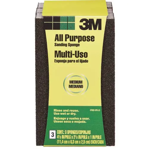 2.5 in. x 1 in. x 4.5 in. 80-Grit Sanding Sponge (3 Sponge-Pack)