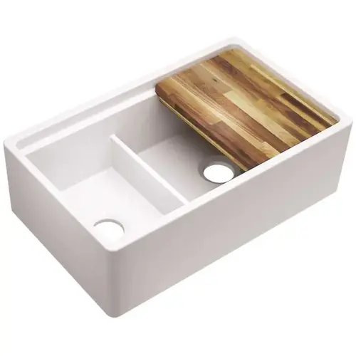 Farmhouse Apron Front Fireclay 33 in. Double Bowl Kitchen Sink in White with Aqua Divide Farmhouse Apron Front Fireclay 33 in. Double Bowl Kitchen Sink in White with Aqua Divide