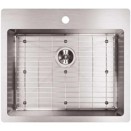 Crosstown Drop-In/Undermount Stainless Steel 25 in. 1-Hole Single Bowl Kitchen Sink with Bottom Grid