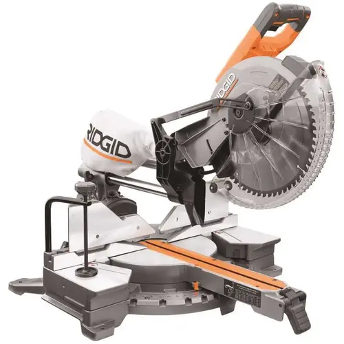 RIDGID 15 Amp Corded 12 in. Dual Bevel Sliding Miter Saw with 70a degree Miter Capacity and LED Cut Line Indicator Orange RIDGID 15 Amp Corded 12 in. Dual Bevel Sliding Miter Saw with 70a degree Miter Capacity and LED Cut Line Indicator Orange