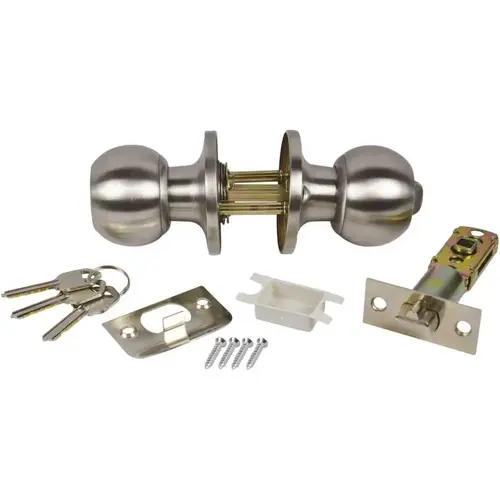 Entrance Keyed Door Knob Lock Set for Mobile Homes in Brushed Nickel Entrance Keyed Door Knob Lock Set for Mobile Homes in Brushed Nickel