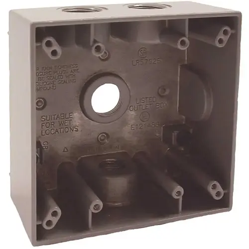 Gray 2-Gang Weatherproof Box with Four 1/2 in. Threaded Outlets