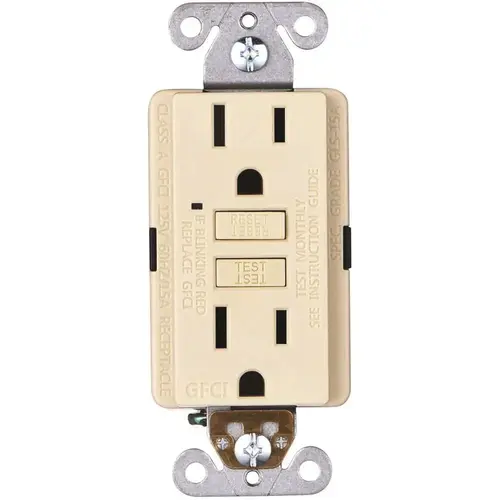 15-Amp 125-Volt GFCI Duplex Outlet, GFI Receptacle with Indicator Light, Wall Plate Included, Ivory - pack of 10