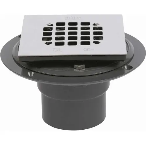 PVC Shower Drain with Square 4-3/16 in. Stainless Steel Strainer Gray PVC Shower Drain with Square 4-3/16 in. Stainless Steel Strainer Gray