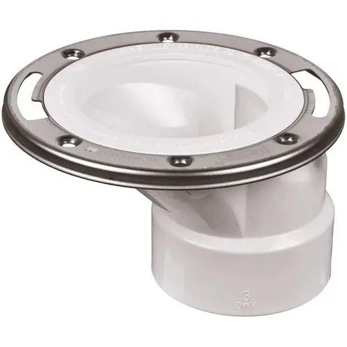 PVC Offset Open Toilet Flange with Stainless Steel Ring White
