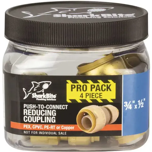 SharkBite 3/4 in. x 1/2 in. Push-to-Connect Brass Reducing Coupling Fitting - pack of 4 SharkBite 3/4 in. x 1/2 in. Push-to-Connect Brass Reducing Coupling Fitting - pack of 4