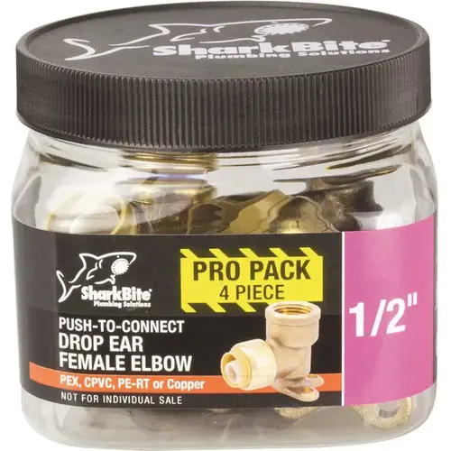 SharkBite 1/2 in. Push-to-Connect x FIP Brass 90-Degree Drop Ear Elbow Fitting - pack of 4 SharkBite 1/2 in. Push-to-Connect x FIP Brass 90-Degree Drop Ear Elbow Fitting - pack of 4