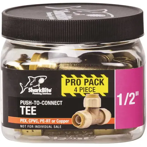 SharkBite 1/2 in. Push-to-Connect Brass Tee Fitting - pack of 4 SharkBite 1/2 in. Push-to-Connect Brass Tee Fitting - pack of 4
