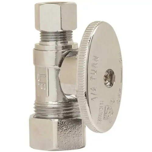 PLUMB SHOP 1/2 in. Nominal Compression x 3/8 in. O.D. Compression 1/4 in. Turn Straight Stop Chrome PLUMB SHOP 1/2 in. Nominal Compression x 3/8 in. O.D. Compression 1/4 in. Turn Straight Stop Chrome