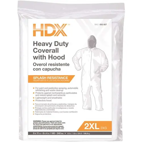 HDX XXL Heavy Duty Painters Coverall with Hood White HDX XXL Heavy Duty Painters Coverall with Hood White