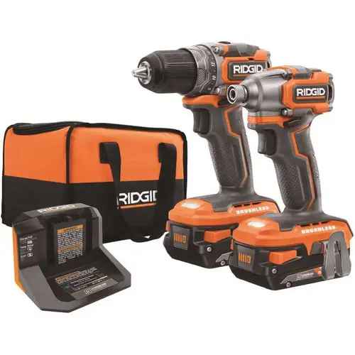 RIDGID 18-Volt Brushless SubCompact Drill Driver and Impact Driver Combo Kit with (2) 2.0 Ah Batteries, Charger and Bag Orange