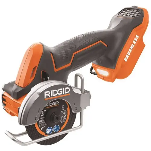 RIDGID 18-Volt SubCompact Lithium-Ion Cordless Brushless 3 in. Multi-Material Saw (Tool Only) with (3) Cutting Wheels Orange