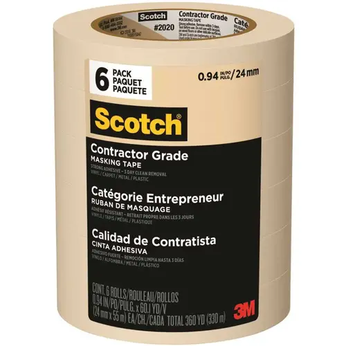 2020-24ECP Masking Tape, 60 yd L, 0.94 in W, Crepe Paper Backing, Tan - pack of 6 2020-24ECP Masking Tape, 60 yd L, 0.94 in W, Crepe Paper Backing, Tan - pack of 6