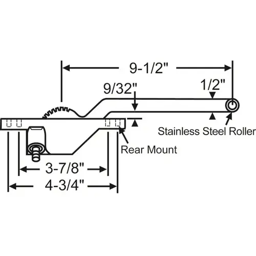 Single Arm Casement Operator white Truth Left Hand Rear mount Stainless Steel Roller 9-1/2in Arm Length Single Arm Casement Operator white Truth Left Hand Rear mount Stainless Steel Roller 9-1/2in Arm Length