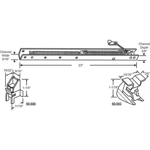 23in Window Channel Balance 23 To 27 Lbs Sash Weight hwB-Ce514-5/8B-2250 60-503a And 60-508a Attached 23in Window Channel Balance 23 To 27 Lbs Sash Weight hwB-Ce514-5/8B-2250 60-503a And 60-508a Attached