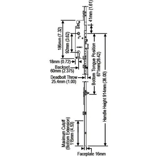 Hoppe Manual Tongue Lock Ext 2-3/8 Backset 1in Deadbolt throw 36in Handle Height 26.42 Tongue Position 5/8 Fp Hoppe Manual Tongue Lock Ext 2-3/8 Backset 1in Deadbolt throw 36in Handle Height 26.42 Tongue Position 5/8 Fp