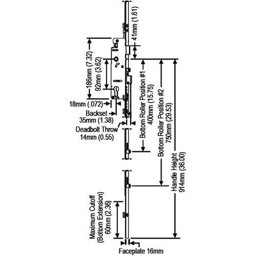 Manual 4 Roller Lock Ext 1-3/8 Backset 1/2 Deadbolt throw 36in Handle Height 15.75 29.53 Roller Pos 5/8 Fp Manual 4 Roller Lock Ext 1-3/8 Backset 1/2 Deadbolt throw 36in Handle Height 15.75 29.53 Roller Pos 5/8 Fp