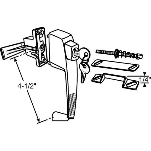 Push Button Keyed Latch Set handle 4-1/2in Latch 1-3/4in black Heavy Duty No Lock Out fits Doors 1 To 1-1/4in Thick Push Button Keyed Latch Set handle 4-1/2in Latch 1-3/4in black Heavy Duty No Lock Out fits Doors 1 To 1-1/4in Thick