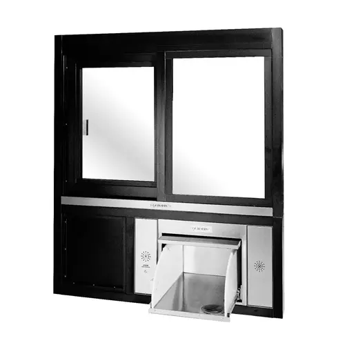 Manual Slider Transaction Window And Drawer 48" W x 55" H Left Hand Slide Dark Bronze Anodized Finish Manual Slider Transaction Window And Drawer 48" W x 55" H Left Hand Slide Dark Bronze Anodized Finish
