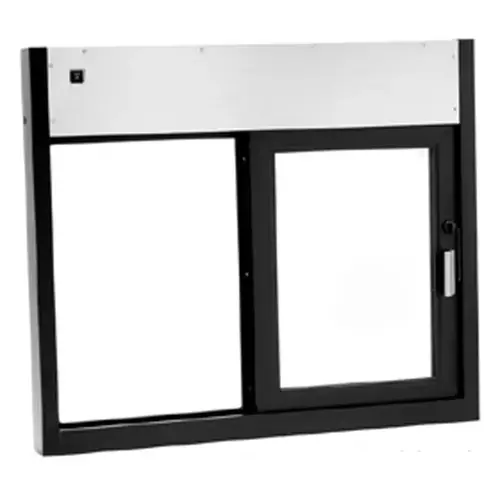 Fully Automatic Sliding Transaction Windows 45 1/2" W x 38" H Size Right Hand Slide Dark Bronze Anodized Finish