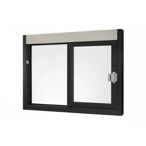 Self Closing Side Sliding Transaction Window 36" W x 36" H Size Right Hand Slide Dark Bronze Anodized Finish